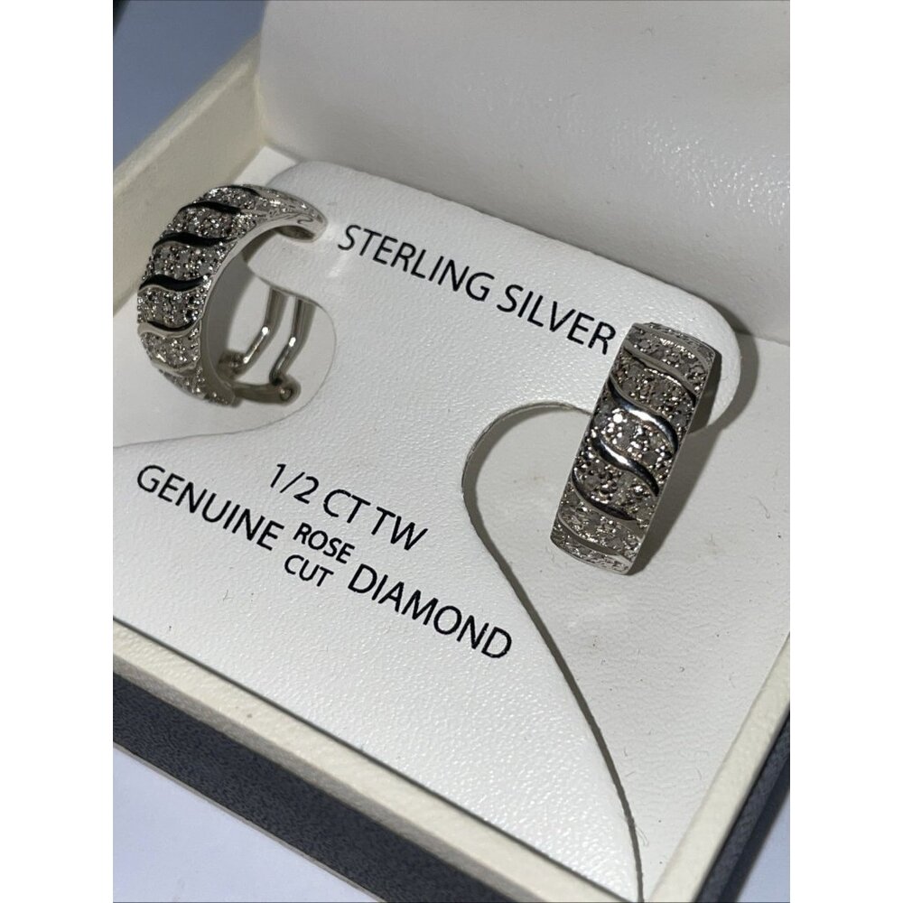 Victoria Townsend 1/2 CT TW  Genuine Rose Cut Diamond Hoops Sterling Silver New